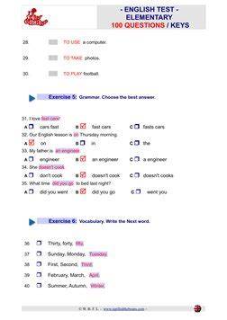 english test elementary 100 questions