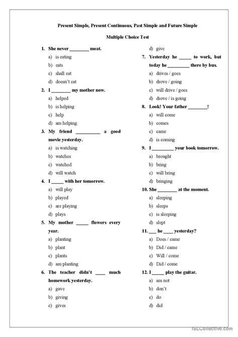 english test multiple choice beginners