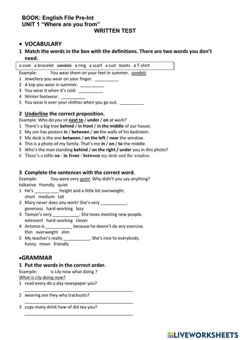 English Tests Pre Intermediate 100 Questions