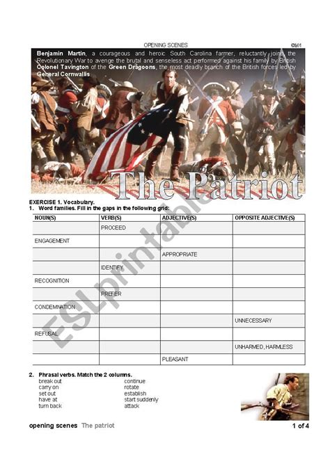 English Worksheets Patriot The Movie Esl Printables The Patriot Worksheet - The Patriot Worksheet