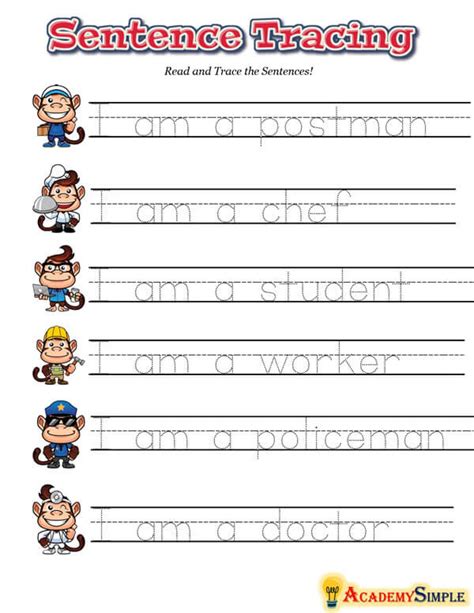 English Writing Sentence Tracing Worksheets Jobs And Occupations Tracing Sentences Worksheet - Tracing Sentences Worksheet