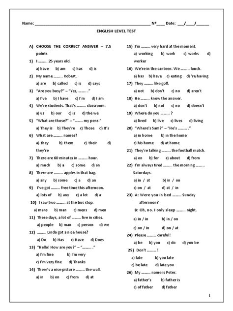 Full Download English A1 Level Test Paper 