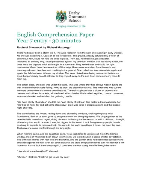 Read English Comprehension Papers Year 7 Answers 