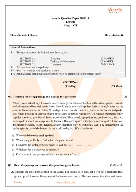 Read English Exam Year 7 Practice Papers 