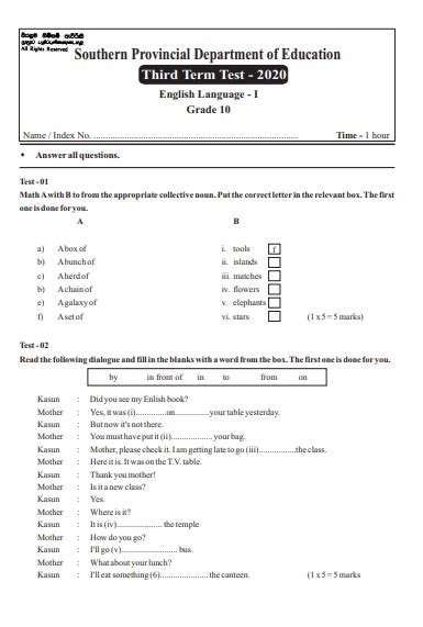Read Online English Grade 10 Paper 3 Exam 