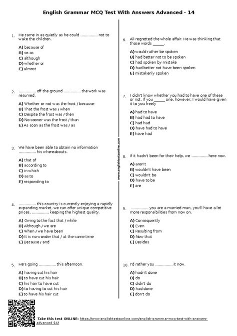 Read English Grammar Test With Answers Doc 