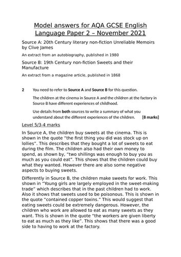 Full Download English Language Categorising Texts Model Answer 