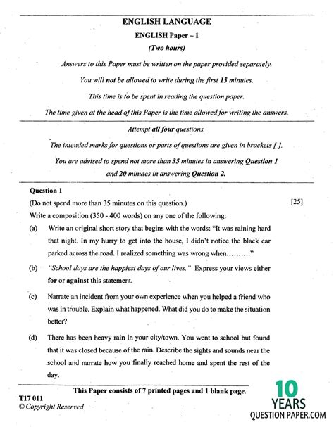 Read English Language Paper 1 Sample 