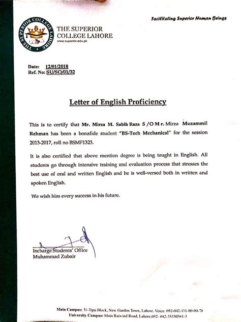 Download English Proficiency Letter Sample From Your Employer 