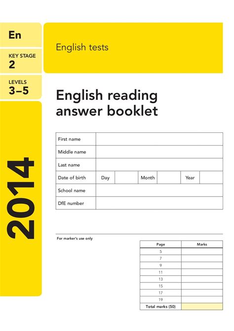 Read English Reading Answer Booklet Primary Tools 