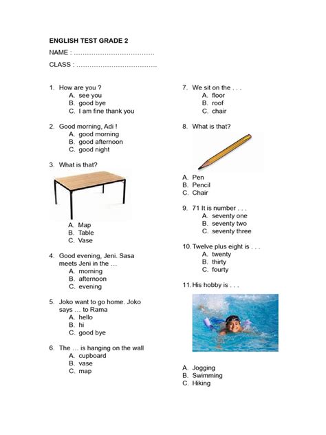 Download English Test Papers For Grade 2 