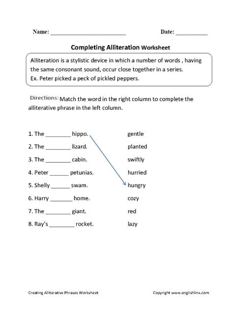 Englishlinx Com Alliteration Worksheets Alliteration Practice Worksheet - Alliteration Practice Worksheet