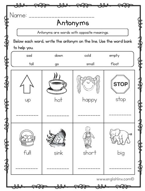 Englishlinx Com Antonyms Worksheets Antonyms Worksheet For Grade 4 - Antonyms Worksheet For Grade 4