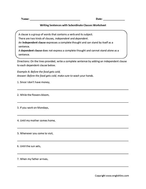 Englishlinx Com Clauses Worksheets Seventh Grade Clauses Worksheet - Seventh Grade Clauses Worksheet