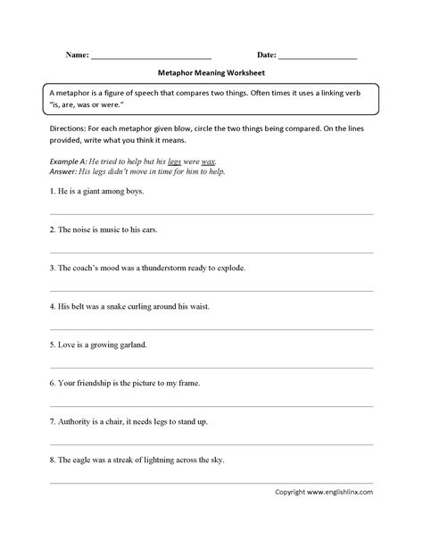 Englishlinx Com Metaphors Worksheets Metaphor Worksheet For Middle School - Metaphor Worksheet For Middle School