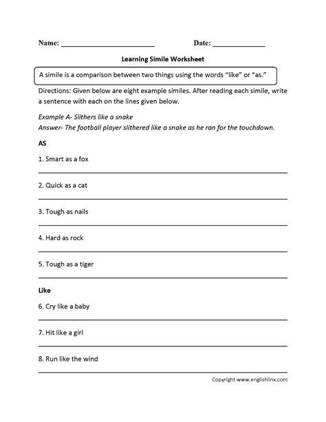 Englishlinx Com Similes Worksheets Similies Worksheet 3rd Grade - Similies Worksheet 3rd Grade