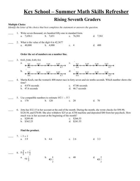 entering 7th grade summer math