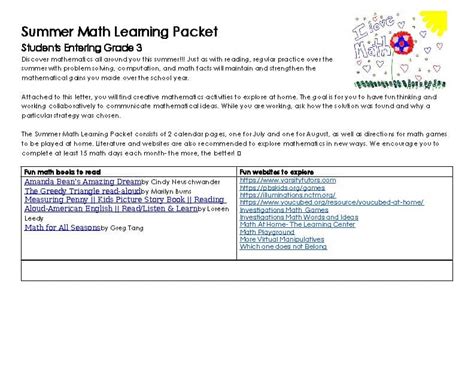 Entering Third Grade Summer Math Packet