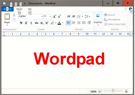 entorno grafico de wordpad
