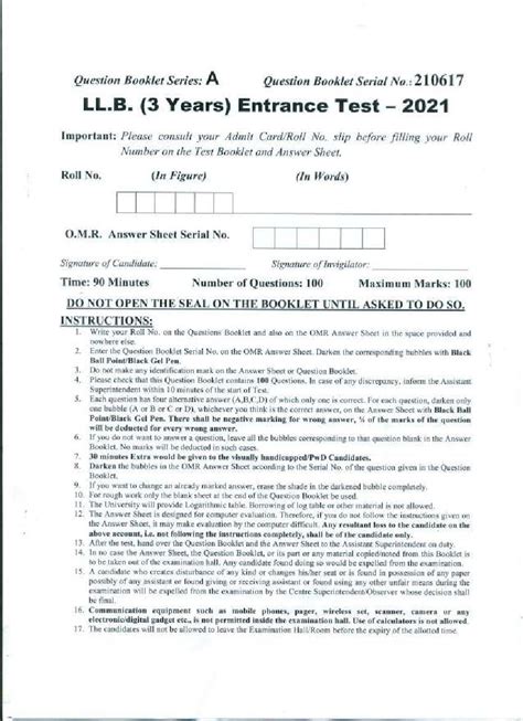 Full Download Entrance Exam Papers For Law Llb 