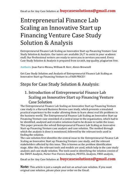 Entrepreneurial Finance Mini Case Study Solution