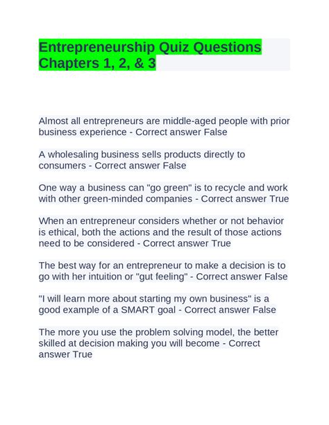 Entrepreneurship Test Chapter 1