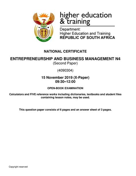 Read Online Entrepreneurship And Business Management N4 Exam Papers 