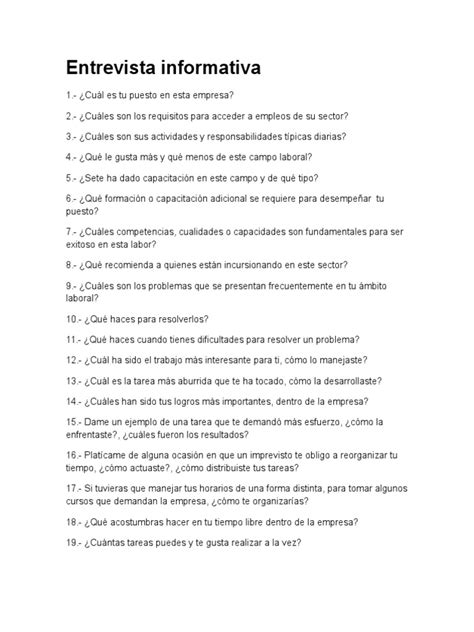 entrevista informativa preguntas
