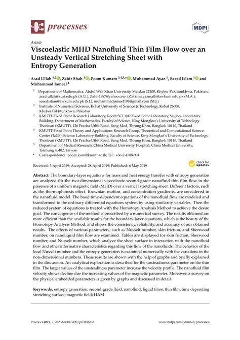 Read Online Entropy Generation On Mhd Viscoelastic Nanofluid Over A 