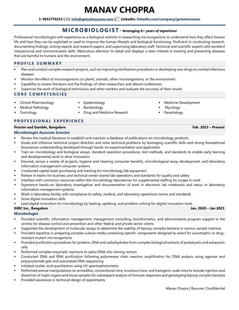entry level microbiology resume