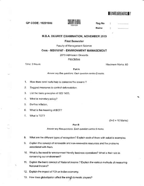 Environment Management For Mba Question Paper