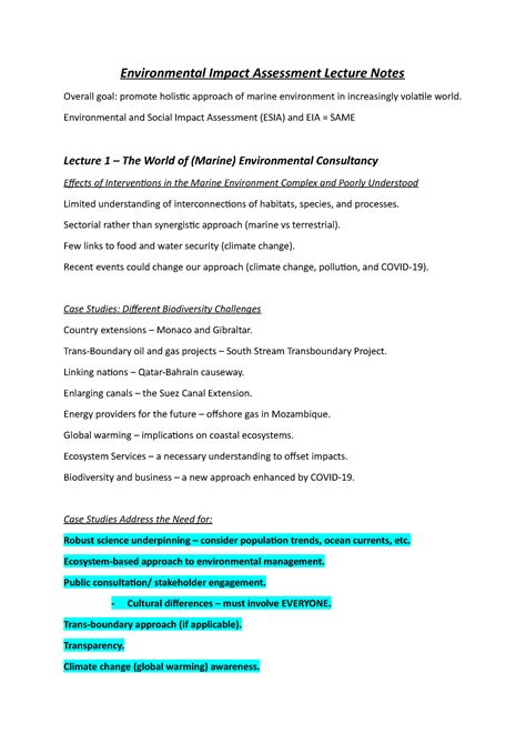 Environmental Impact Assessment Lecture Notes