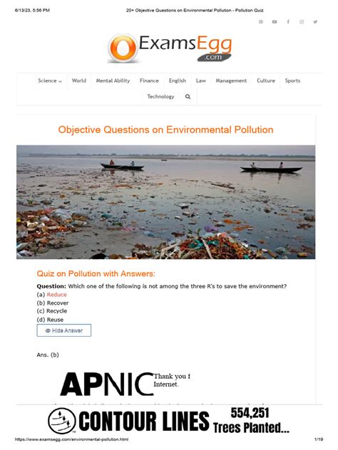 Environmental Pollution Objective Type Questions And Answer