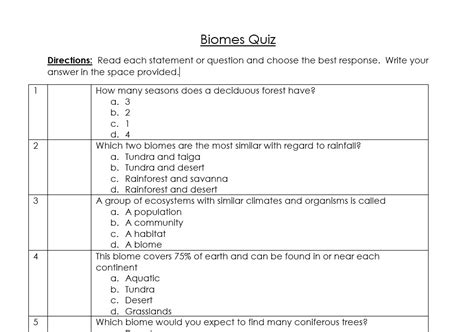 environmental science biomes test answer key