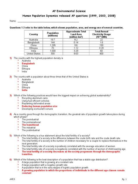 environmental science human population test answers key