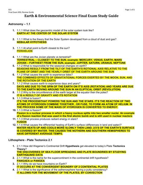 environmental science spring final exam answers