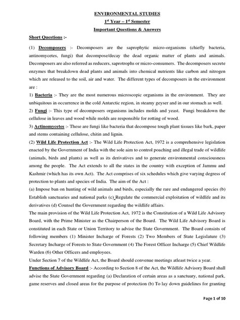 Environmental Studies Notes Pdf