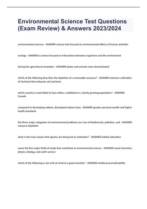 Read Online Environmental Science Exam Answers 