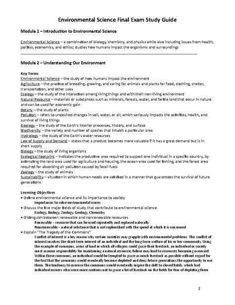 Read Environmental Science Final Exam Study Guide 