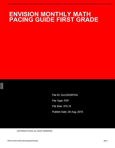Read Online Envision Monthly Math Pacing Guide First Grade 