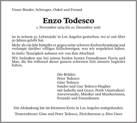 enzo todesco obituary samples