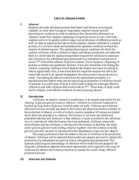Read Enzyme Activity Lab Report Results 