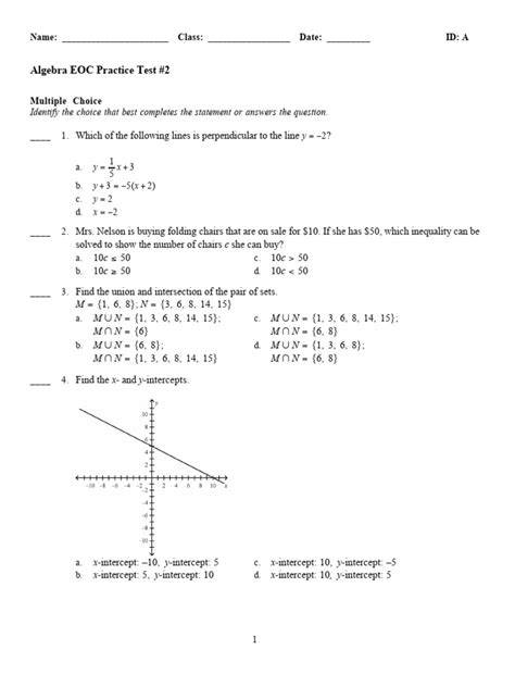 eoc algebra 2 practice test