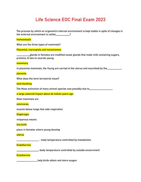 eoc final exam study spring semester