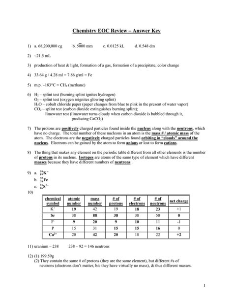 eoc staar chemistry review answer key