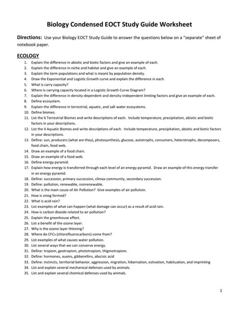 Eoct Biology Study Guide Answer Key