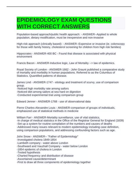 epidemiology exam questions and answers