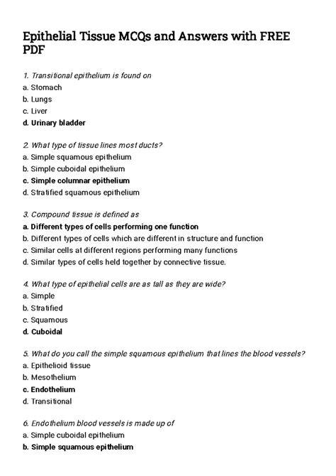 Epithelial Tissue Answers