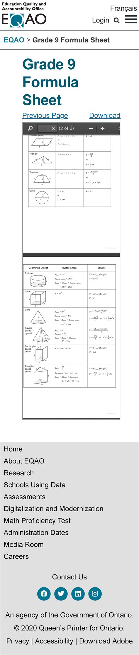 eqao 2006 answer sheet grade 6 math