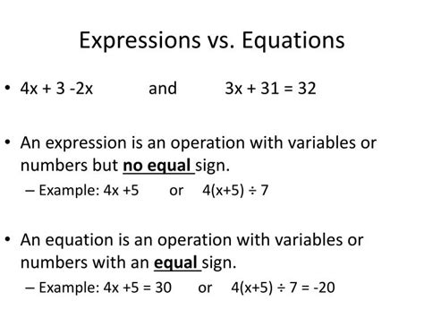 Equation Definition Lesson Algebraic Expression Vs Equation - Algebraic Expression Vs Equation